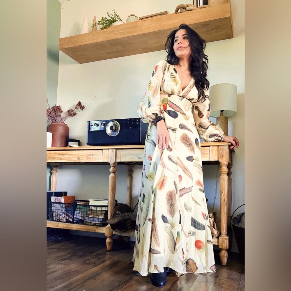 Banana Republic Marta Silk/Cotton V-neck Maxi Feather-print Dress